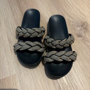 Rachel Zoe Women’s Studded Braided Sandals – Black Slide Sandals Size 37 US 6.5